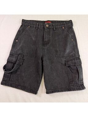 Vintage FUBU Washed Black Denim Cargo Shorts Baggy Jorts 34